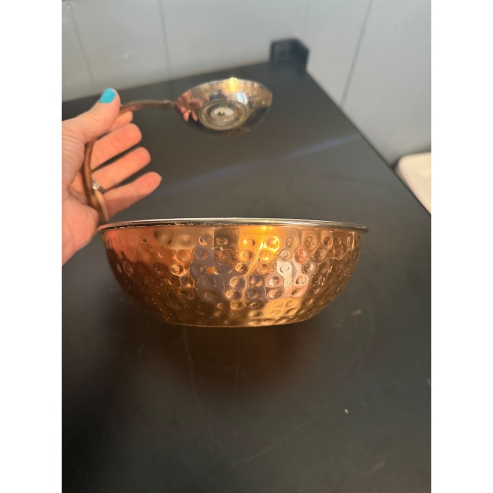 Genuine Copper Hammered Serving Bowl with Attached Ladle Made in India Handwash